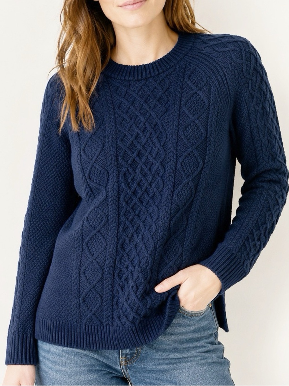 J. Crew Navy Cable Knit 100% Cotton Crewneck Pullover Women’s Sweater Small NWT